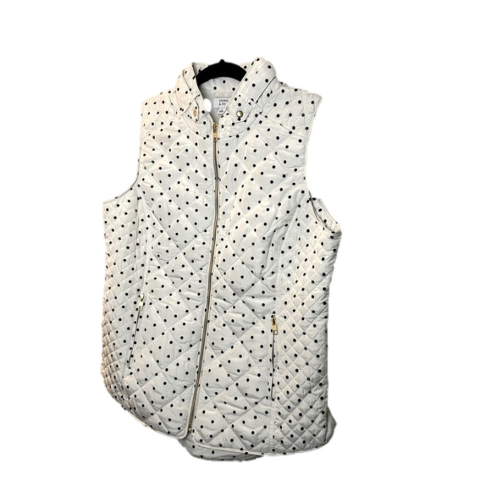 White with black polka dot ladies vest size small crown and ivy